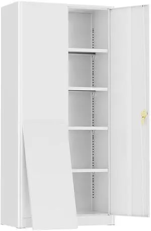 Metal Storage Cabinet Tool Organizer, 72" Lockable Garage Storage Tool Cabinets with 2 Doors and 4 Adjustable Shelves, Locking File Cabinet for Office, Home, School (72 Wide-White) Metal Storage Cabinet Tool Organizer, 72" Lockable Garage Storage Tool Cabinets with 2 Doors and 4 Adjustable Shelves, Locking File Cabinet for Office, Home, School (72 Wide-White)