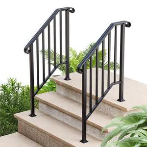 2 Pack 3 Step Handrails for Outdoor Steps, Fit 2 or 3 Steps Outdoor Stair Railing for Concrete Steps, Black Wrought Iron Railing, Exterior Hand Railing for Steps Adjustable Metal Hand Rails for Deck 2 Pack 3 Step Handrails for Outdoor Steps, Fit 2 or 3 Steps Outdoor Stair Railing for Concrete Steps, Black Wrought Iron Railing, Exterior Hand Railing for Steps Adjustable Metal Hand Rails for Deck