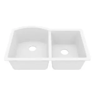 32 Inch Undermount Quartz Composite Kitchen Sink 60/40 Double Bowl, Granite Composite Sink, Heat & Scratch Resistant, Nonporous Matte Finish, Rear Drain, QU-610 (White) 32 Inch Undermount Quartz Composite Kitchen Sink 60/40 Double Bowl, Granite Composite Sink, Heat & Scratch Resistant, Nonporous Matte Finish, Rear Drain, QU-610 (White)