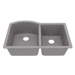 32 Inch Undermount Quartz Composite Kitchen Sink 60/40 Double Bowl, Granite Composite Sink, Heat & Scratch Resistant, Nonporous Matte Finish, Rear Drain, QU-610 (Grey) 32 Inch Undermount Quartz Composite Kitchen Sink 60/40 Double Bowl, Granite Composite Sink, Heat & Scratch Resistant, Nonporous Matte Finish, Rear Drain, QU-610 (Grey)