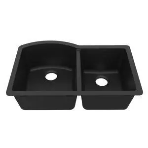 32 Inch Undermount Quartz Composite Kitchen Sink 60/40 Double Bowl, Granite Composite Sink, Heat & Scratch Resistant, Nonporous Matte Finish, Rear Drain, QU-610 (Black) 32 Inch Undermount Quartz Composite Kitchen Sink 60/40 Double Bowl, Granite Composite Sink, Heat & Scratch Resistant, Nonporous Matte Finish, Rear Drain, QU-610 (Black)