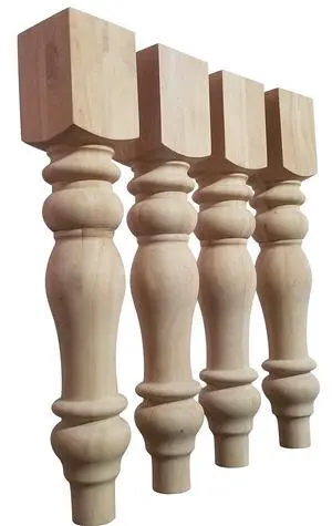 Chunky Hardwood Unfinished Farmhouse Dining Table Legs Set of 4 Turned Legs Chunky Hardwood Unfinished Farmhouse Dining Table Legs Set of 4 Turned Legs