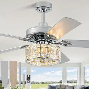 52" Crystal Fandelier Ceiling Fan with Lights, Chrome Low Profile Modern Ceiling Fan, Quiet Reversible DC Motor, 6-Speed Remote Control for Living Room Bedroom Dining Room 52" Crystal Fandelier Ceiling Fan with Lights, Chrome Low Profile Modern Ceiling Fan, Quiet Reversible DC Motor, 6-Speed Remote Control for Living Room Bedroom Dining Room