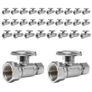 (Pack of 30) FIP 1/4 Turn Straight Stop Valve, 1/2" FIP Iron Pipe x 3/8" Compression, Chrome Plated Brass(VALVE057-30Pack) (Pack of 30) FIP 1/4 Turn Straight Stop Valve, 1/2" FIP Iron Pipe x 3/8" Compression, Chrome Plated Brass(VALVE057-30Pack)