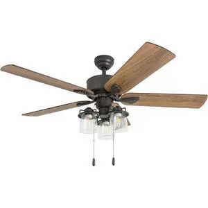 River Run 52 Inch Ceiling Fan with LED Light, Pull Chain Control, 5 Blades with Reversible Motor and Tri-Mount Options, Bronze River Run 52 Inch Ceiling Fan with LED Light, Pull Chain Control, 5 Blades with Reversible Motor and Tri-Mount Options, Bronze