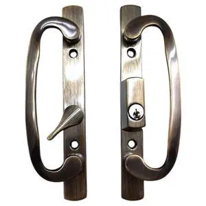 8.5" Legacy Sliding Patio Glass Door Offset Latch Antique Brass Handle Set with Keys - Sash Controls 2265 Keyed Lock - Fits 3-15/16" Screw Hole Spacing and 1-1/4" to 2-1/4" Door Thickness 8.5" Legacy Sliding Patio Glass Door Offset Latch Antique Brass Handle Set with Keys - Sash Controls 2265 Keyed Lock - Fits 3-15/16" Screw Hole Spacing and 1-1/4" to 2-1/4" Door Thickness