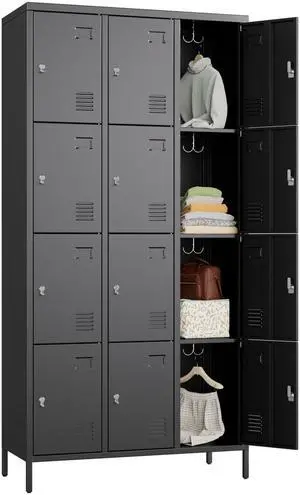 12 Doors Metal Lockers for Employees, Steel Storage Lockers for School Office, Black, Assembly Required 12 Doors Metal Lockers for Employees, Steel Storage Lockers for School Office, Black, Assembly Required