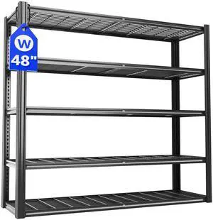 48" W Metal Garage Shelving 5 Tier Storage Shelves Heavy Duty 3030LBS Adjustable Shelf Unit Garage Shelving for Warehouse, Industrial, Basement, 72" H x 48" W x 24" D 48" W Metal Garage Shelving 5 Tier Storage Shelves Heavy Duty 3030LBS Adjustable Shelf Unit Garage Shelving for Warehouse, Industrial, Basement, 72" H x 48" W x 24" D