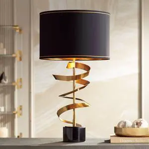 Twist Modern Table Lamp 31" Tall Sculptural Brass Gold Metal Marble Black Drum Shade with Gold Liner Decor Bedroom Living Room Nightstand Bedside Night Stand Office Kids Room Twist Modern Table Lamp 31" Tall Sculptural Brass Gold Metal Marble Black Drum Shade with Gold Liner Decor Bedroom Living Room Nightstand Bedside Night Stand Office Kids Room
