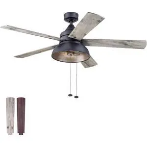 Brightondale 52 Inch Industrial Indoor/Outdoor Ceiling Fan with Light, Pull Chain Control, 5 Dual Finish Blades, Matte Black Brightondale 52 Inch Industrial Indoor/Outdoor Ceiling Fan with Light, Pull Chain Control, 5 Dual Finish Blades, Matte Black