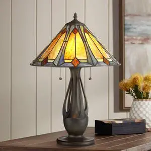 Gerald Traditional Mission Tiffany Style Accent Table Lamp 23" High Deep Metallic Antique Art Glass Shade Cottage Core Decor for Living Room Bedroom House Bedside Nightstand Gerald Traditional Mission Tiffany Style Accent Table Lamp 23" High Deep Metallic Antique Art Glass Shade Cottage Core Decor for Living Room Bedroom House Bedside Nightstand