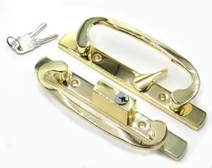 8.5" Legacy Sliding Patio Glass Door Offset Latch Gold Handle Set with Keys - Sash Controls 2265 Keyed Lock - Mortise Type, Fits 3-15/16" Screw Hole Spacing and 1-1/4" to 2-1/4" Door Thickness 8.5" Legacy Sliding Patio Glass Door Offset Latch Gold Handle Set with Keys - Sash Controls 2265 Keyed Lock - Mortise Type, Fits 3-15/16" Screw Hole Spacing and 1-1/4" to 2-1/4" Door Thickness