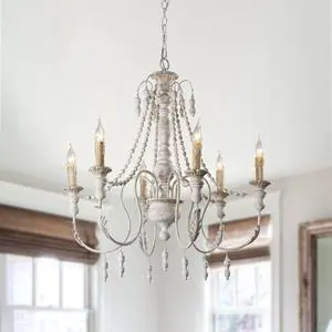 Rustic Chandelier - Farmhouse Antique White Hanging Ceiling Light Fixture French Country 6 Light Rustic for Dining Room & Kitchen Island Hallway Entryway Rustic Chandelier - Farmhouse Antique White Hanging Ceiling Light Fixture French Country 6 Light Rustic for Dining Room & Kitchen Island Hallway Entryway