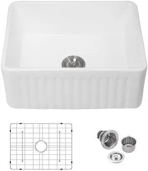 24 Inch White Farmhouse Kitchen Sink Apron Front Farm Sink Undermount Fireclay 24 x 18 x 10 Inch Single Bowl Ceramic Sinks for Kitchen Countryside Classic Style 24 Inch White Farmhouse Kitchen Sink Apron Front Farm Sink Undermount Fireclay 24 x 18 x 10 Inch Single Bowl Ceramic Sinks for Kitchen Countryside Classic Style