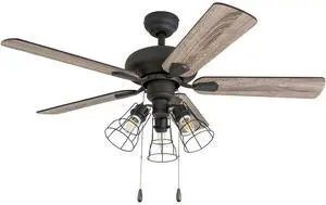 Madison County, 42 Inch Industrial Style LED Ceiling Fan with Light, Pull Chain, Three Mounting Options, Modern Dual Finish Blades, Reversible Motor - 50588-01 (Bronze) Madison County, 42 Inch Industrial Style LED Ceiling Fan with Light, Pull Chain, Three Mounting Options, Modern Dual Finish Blades, Reversible Motor - 50588-01 (Bronze)
