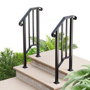 2 Step Handrails for Outdoor Steps, Fit 1 or 2 Steps Outdoor Stair Railing for Concrete Steps, Black Wrought Iron Railing, Exterior Hand Railing for Steps Adjustable Metal Hand Rails for Deck Porch 2 Step Handrails for Outdoor Steps, Fit 1 or 2 Steps Outdoor Stair Railing for Concrete Steps, Black Wrought Iron Railing, Exterior Hand Railing for Steps Adjustable Metal Hand Rails for Deck Porch