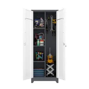 Metal Lockable Storage Cabinet,65" H Garage Storage Cabinets with 2 Doors,Broom Storage Cabinets for Office,Home,Utility Room,Grey&White Metal Lockable Storage Cabinet,65" H Garage Storage Cabinets with 2 Doors,Broom Storage Cabinets for Office,Home,Utility Room,Grey&White
