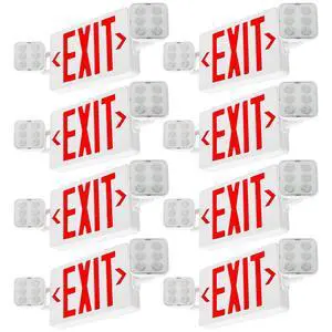 LED Combo Exit Sign Emergency Light, Double Sided with Two LED Flood Lights, Exit Signs for Business with Battery Backup, Fire Resistant, Commercial Grade 100-277V LED Combo Exit Sign Emergency Light, Double Sided with Two LED Flood Lights, Exit Signs for Business with Battery Backup, Fire Resistant, Commercial Grade 100-277V