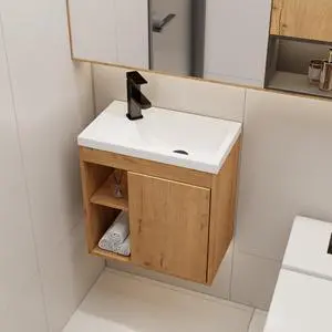 20" Floating Bathroom Vanity Sink Combo for Small Space, Wall-Mounted Guest Toilet Wash Basin Cabinet with Opening Shelf, Soft Closing Door, Natrual Veneered 20" Floating Bathroom Vanity Sink Combo for Small Space, Wall-Mounted Guest Toilet Wash Basin Cabinet with Opening Shelf, Soft Closing Door, Natrual Veneered