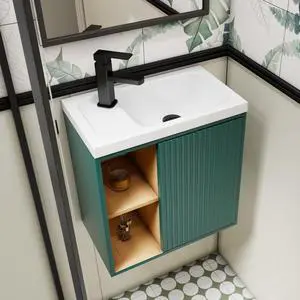 20" Floating Bathroom Vanity Sink Combo for Small Space, Wall-Mounted Guest Toilet Wash Basin Cabinet with Opening Shelf, Soft Closing Door, Dark Green Painted 20" Floating Bathroom Vanity Sink Combo for Small Space, Wall-Mounted Guest Toilet Wash Basin Cabinet with Opening Shelf, Soft Closing Door, Dark Green Painted
