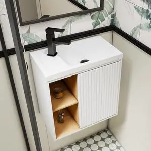 20" Floating Bathroom Vanity Sink Combo for Small Space, Wall-Mounted Guest Toilet Wash Basin Cabinet with Opening Shelf, Soft Closing Door, White Painted 20" Floating Bathroom Vanity Sink Combo for Small Space, Wall-Mounted Guest Toilet Wash Basin Cabinet with Opening Shelf, Soft Closing Door, White Painted