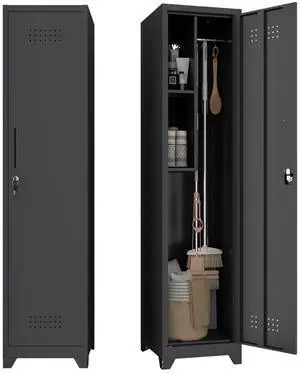 Garage Storage Cabinet, Metal Broom Closet Storage Cabinet,Utility Closet Cabinet for Garage,Office,Gym,Black Garage Storage Cabinet, Metal Broom Closet Storage Cabinet,Utility Closet Cabinet for Garage,Office,Gym,Black