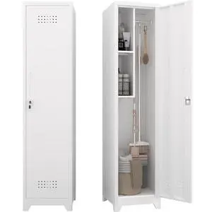 Broom Closet Storage Cabinet, Metal Garage Storage Cabinet,Utility Closet Cabinet for Broom,Garage,Kichen,White Broom Closet Storage Cabinet, Metal Garage Storage Cabinet,Utility Closet Cabinet for Broom,Garage,Kichen,White