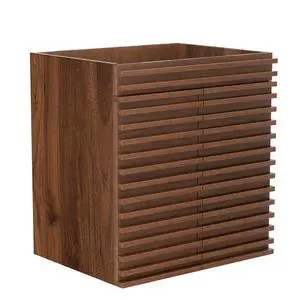 24" Bathroom Vanity, Mid-Century Wall Mounted Floating Cabinet with 2 Closing Doors, Wood Grain Texture, Walnut (Sink Basin Not Included) 24" Bathroom Vanity, Mid-Century Wall Mounted Floating Cabinet with 2 Closing Doors, Wood Grain Texture, Walnut (Sink Basin Not Included)