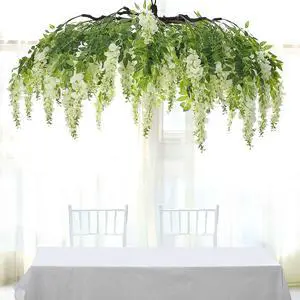 Efavormart 55" Cream Wisteria Hanging Canopy, 24-Branch Large Floral Chandelier for Vintage Weddings and Professional Event Centers Efavormart 55" Cream Wisteria Hanging Canopy, 24-Branch Large Floral Chandelier for Vintage Weddings and Professional Event Centers