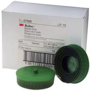 7526 3" Scotch-Brite Roloc Bristle Discs, 50 Grit, Coarse, Green, 4 ea/case 7526 3" Scotch-Brite Roloc Bristle Discs, 50 Grit, Coarse, Green, 4 ea/case