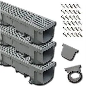 Grey Heavy Duty 4ft Trench Drain Kit (3 Pack / 12 Linear Feet) Grey Heavy Duty 4ft Trench Drain Kit (3 Pack / 12 Linear Feet)