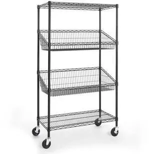 NSF Commercial Heavy Duty 4 Tier Wire Shelving with Two Trapezoid Baskets, Wheels, Leveling Feet, Black Storage Shelf for Basement Garage and Utility Storage NSF Commercial Heavy Duty 4 Tier Wire Shelving with Two Trapezoid Baskets, Wheels, Leveling Feet, Black Storage Shelf for Basement Garage and Utility Storage