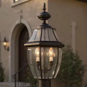 Luxury Colonial Outdoor Post Light, Large Size: 21" H x 11" W, with Tudor Style Elements, Versatile Design, High-End Black Silk Finish and Beveled Glass, UQL1148 Luxury Colonial Outdoor Post Light, Large Size: 21" H x 11" W, with Tudor Style Elements, Versatile Design, High-End Black Silk Finish and Beveled Glass, UQL1148