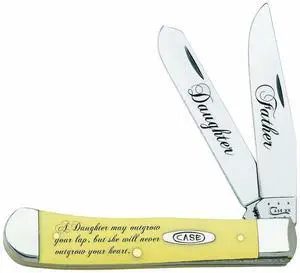 XX Knives Father and Daughter Yellow Delrin Trapper Stainless Pocket Knife CAT-FD/Y XX Knives Father and Daughter Yellow Delrin Trapper Stainless Pocket Knife CAT-FD/Y