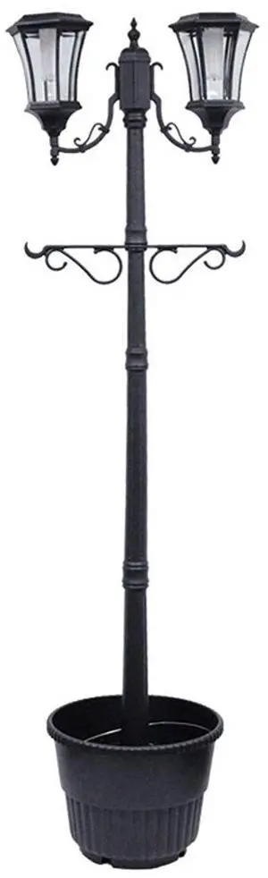 Solar Lamp Post Light, 7 Ft. Outdoor Two Head Solar Post Light for Patio, Driveway, Lawn or Garden, 80 Lumens, Martens Design in Black Solar Lamp Post Light, 7 Ft. Outdoor Two Head Solar Post Light for Patio, Driveway, Lawn or Garden, 80 Lumens, Martens Design in Black