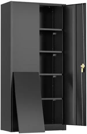 72" Metal Storage Cabinet Tool Organizer, Lockable Garage Storage Tool Cabinets for Office, Home, School, Locking File Cabinet with 2 Doors and 4 Adjustable Shelves (72 Wide-Black) 72" Metal Storage Cabinet Tool Organizer, Lockable Garage Storage Tool Cabinets for Office, Home, School, Locking File Cabinet with 2 Doors and 4 Adjustable Shelves (72 Wide-Black)