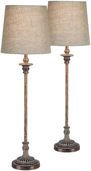 Bentley Traditional French Country Style Buffet Table Lamps 31.5" Tall Skinny Set of 2 Weathered Brown Ridged Linen Fabric Tapered Drum Shade Decor for Living Room House Home Dining Bentley Traditional French Country Style Buffet Table Lamps 31.5" Tall Skinny Set of 2 Weathered Brown Ridged Linen Fabric Tapered Drum Shade Decor for Living Room House Home Dining