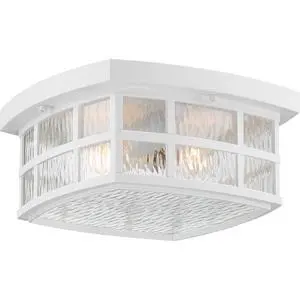 Stonington 12" Mission-Style Outdoor Flush Mount, 2-Light, Matte White with Water Glass, Coastal Armour Marine Grade Stonington 12" Mission-Style Outdoor Flush Mount, 2-Light, Matte White with Water Glass, Coastal Armour Marine Grade