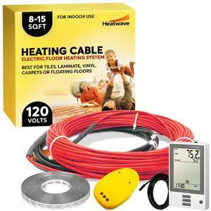 Floor Heating Cable 120V - 8-15 sq ft Heated Floor System, Underfloor Electric Heat Cable Warmer, Radiant Heated Flooring System for Tile with 7-Day/4 Event Programmable GFCI Thermostat, Made in USA Floor Heating Cable 120V - 8-15 sq ft Heated Floor System, Underfloor Electric Heat Cable Warmer, Radiant Heated Flooring System for Tile with 7-Day/4 Event Programmable GFCI Thermostat, Made in USA