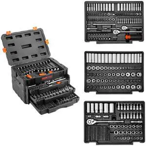 Mechanics Tool Set and Socket Set, 1/4" 3/8" 1/2" Drive Deep and Standard Sockets, 450 Pcs SAE and Metric Mechanic Tool Kit with Bits, Hex Wrenches, Combination Wrench, Accessories, Storage Case Mechanics Tool Set and Socket Set, 1/4" 3/8" 1/2" Drive Deep and Standard Sockets, 450 Pcs SAE and Metric Mechanic Tool Kit with Bits, Hex Wrenches, Combination Wrench, Accessories, Storage Case