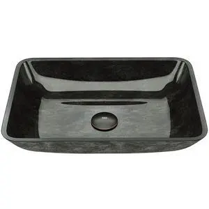 Donatello 18"L x 13"W x 4"H Over the Counter Glass Rectangular Vessel Bathroom Sink in Gray Onyx -VG07084 Donatello 18"L x 13"W x 4"H Over the Counter Glass Rectangular Vessel Bathroom Sink in Gray Onyx -VG07084