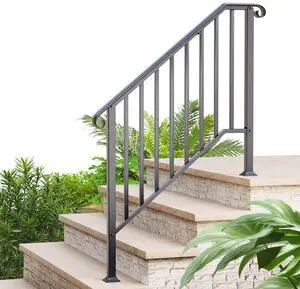 4 Step Handrails for Outdoor Steps, Wrought Iron Stair Railing Fits 3 or 4 Steps, Metal Hand Railing with Installation Kit, Staircase Handrails for Concrete, Porch, Deck, Exterior Steps, Black 4 Step Handrails for Outdoor Steps, Wrought Iron Stair Railing Fits 3 or 4 Steps, Metal Hand Railing with Installation Kit, Staircase Handrails for Concrete, Porch, Deck, Exterior Steps, Black