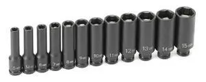 (9712MDG) 1/4" Drive 12-Piece Deep Metric Magnetic Impact Socket Set (9712MDG) 1/4" Drive 12-Piece Deep Metric Magnetic Impact Socket Set