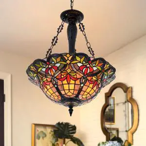 Stained Glass Tiffany Pendant Light Fixture 3-Lights 18 Inch Inverted Ceiling Pendant Lights for Bedroom Dining Living Room Entryway Foyer (Chandelier 18 Inch) Stained Glass Tiffany Pendant Light Fixture 3-Lights 18 Inch Inverted Ceiling Pendant Lights for Bedroom Dining Living Room Entryway Foyer (Chandelier 18 Inch)