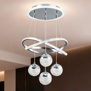 Chrome Pendant Lights Kitchen Island, Dining Room Light Fixture | 16" Modern Chandeliers for Dining Room, LED Chandelier for Bedroom, Elegant Lamp for Hallway, Dining Room Chandelier Chrome Pendant Lights Kitchen Island, Dining Room Light Fixture | 16" Modern Chandeliers for Dining Room, LED Chandelier for Bedroom, Elegant Lamp for Hallway, Dining Room Chandelier