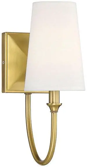 Savoy Essentials 9-2542-1-322 Cameron Modern Farmhouse White Fabric Wall Sconce, 1-Light 40 Watt, 13" H x 5" W, Warm Brass Savoy Essentials 9-2542-1-322 Cameron Modern Farmhouse White Fabric Wall Sconce, 1-Light 40 Watt, 13" H x 5" W, Warm Brass