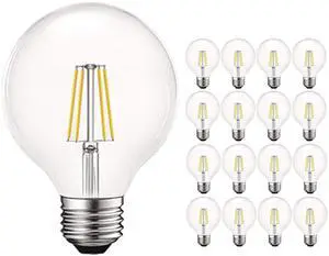 Vintage G25 LED Globe Light Bulbs 60W Equivalent, 550 Lumens, 5000K Bright White, Dimmable Round Edison Bulb 5W, Clear Glass, LED Filament Bulb, E26 Standard Base (16 Pack) Vintage G25 LED Globe Light Bulbs 60W Equivalent, 550 Lumens, 5000K Bright White, Dimmable Round Edison Bulb 5W, Clear Glass, LED Filament Bulb, E26 Standard Base (16 Pack)