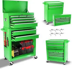 8 Drawers Rolling Tool Chest, 2-in-1 Detachable Metal Tool Storage Cabinet with Wheels, Lockable Tool Cart with Hooks for Garage, Workshop or Salon Use, Green 8 Drawers Rolling Tool Chest, 2-in-1 Detachable Metal Tool Storage Cabinet with Wheels, Lockable Tool Cart with Hooks for Garage, Workshop or Salon Use, Green
