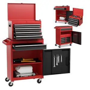 Rolling Tool Chest, 5-Drawer Tool Storage Cabinet with Wheels, Adjustable Shelf & Anti-Slip Liner, Tool Box Organizer for Garage, Warehouse & Workshop (Red+Black) Rolling Tool Chest, 5-Drawer Tool Storage Cabinet with Wheels, Adjustable Shelf & Anti-Slip Liner, Tool Box Organizer for Garage, Warehouse & Workshop (Red+Black)