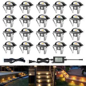 LED Outdoor Deck Lights Kits, 1.38in Low Voltage 12 Volt DC IP65 Waterproof, Electric Wired Recessed Stair Step Riser Mini Under Landscape Lighting for Yard Floor, (Black 20 Pack Warm White) LED Outdoor Deck Lights Kits, 1.38in Low Voltage 12 Volt DC IP65 Waterproof, Electric Wired Recessed Stair Step Riser Mini Under Landscape Lighting for Yard Floor, (Black 20 Pack Warm White)
